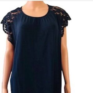 Draper James Medium Navy Lace Cap Sleeve Top